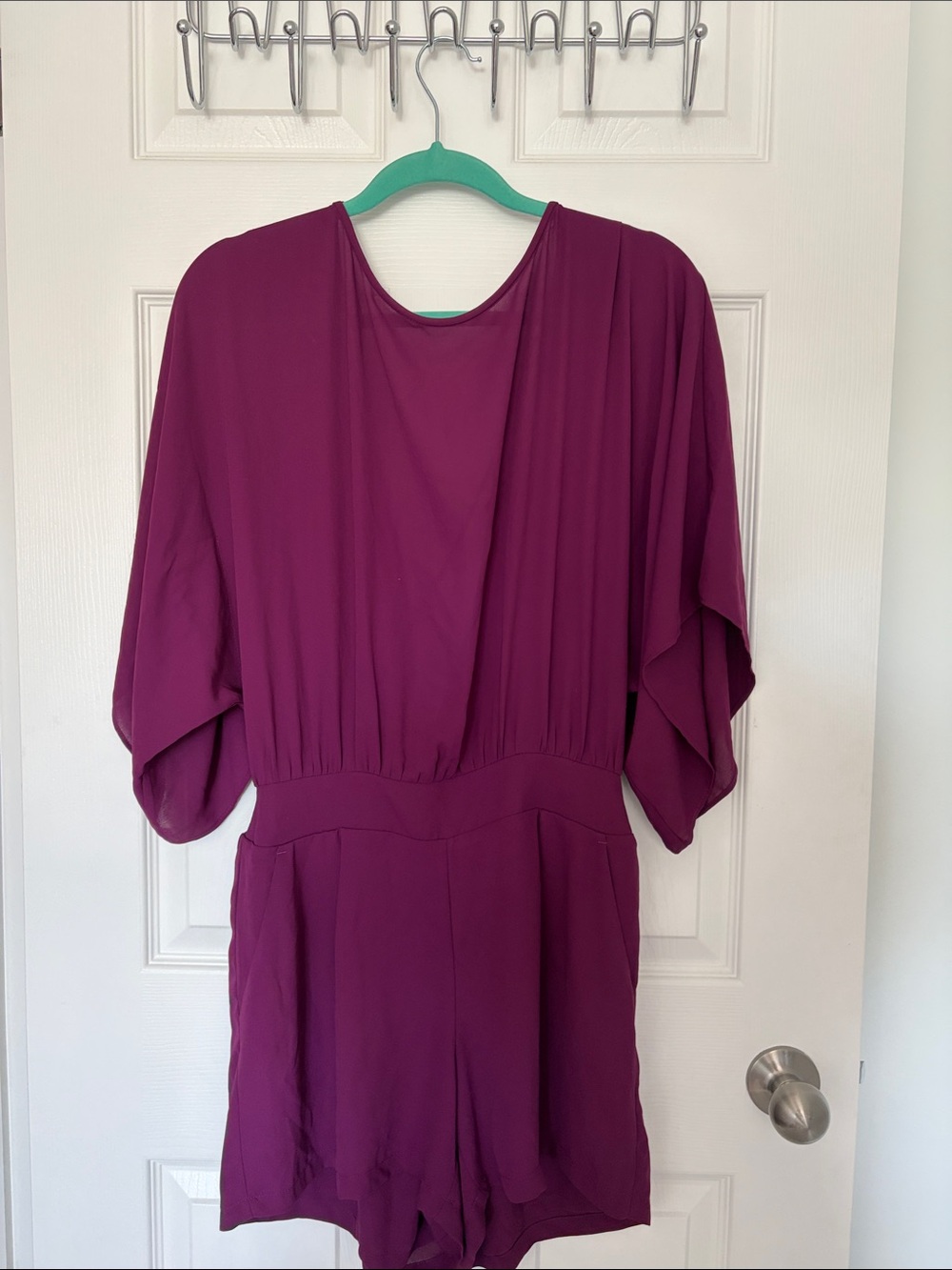 White House Black Market Magenta V-Neck Blouse